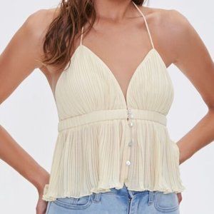 FOREVER 21 Pleated Halter Top - Cream